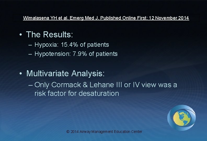 Wimalasena YH et al. Emerg Med J. Published Online First: 12 November 2014 •