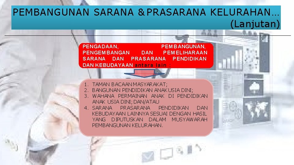 PEMBANGUNAN SARANA & PRASARANA KELURAHAN… (Lanjutan) PENGADAAN, PEM BANGUNAN, PENGEM BANGAN DAN PEM ELIHARAAN