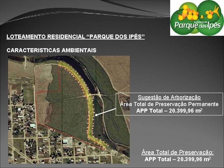 LOTEAMENTO RESIDENCIAL “PARQUE DOS IPÊS” CARACTERISTICAS AMBIENTAIS Sugestão de Arborização Área Total de Preservação