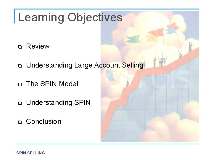 Learning Objectives q Review q Understanding Large Account Selling q The SPIN Model q