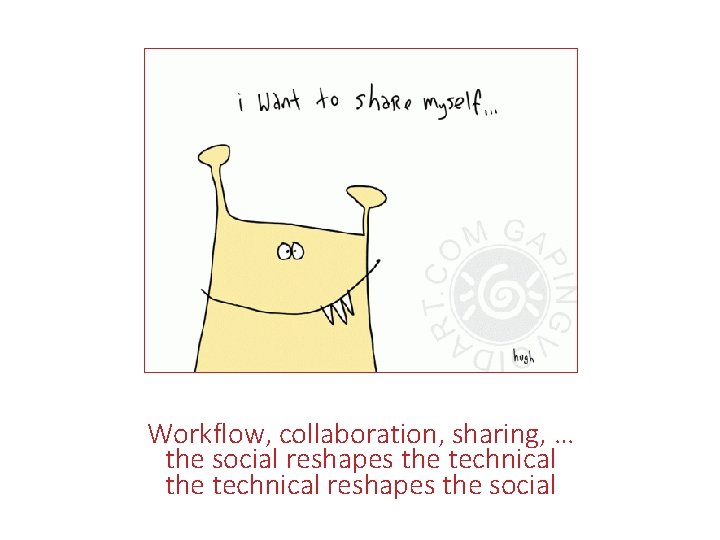 Workflow, collaboration, sharing, … the social reshapes the technical reshapes the social 