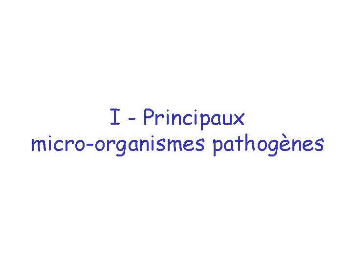 I - Principaux micro-organismes pathogènes 