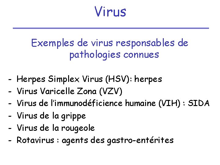 Virus Exemples de virus responsables de pathologies connues - Herpes Simplex Virus (HSV): herpes