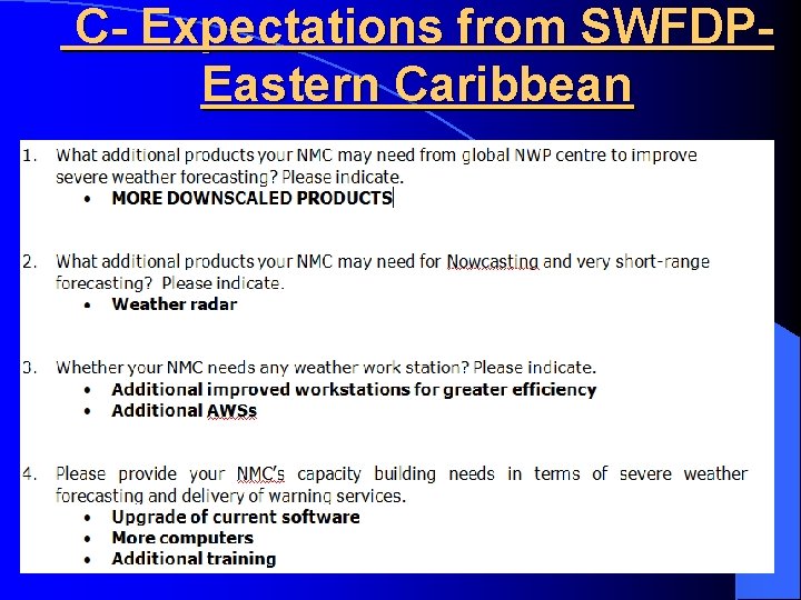 C- Expectations from SWFDPEastern Caribbean 