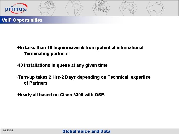 Vo. IP Opportunities • No Less than 10 Inquiries/week from potential international Terminating partners