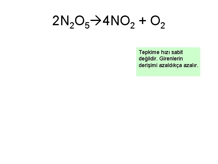 2 N 2 O 5 4 NO 2 + O 2 Tepkime hızı sabit