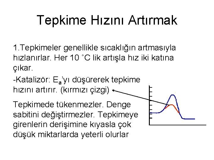 Tepkime Hızını Artırmak 1. Tepkimeler genellikle sıcaklığın artmasıyla hızlanırlar. Her 10 ˚C lik artışla