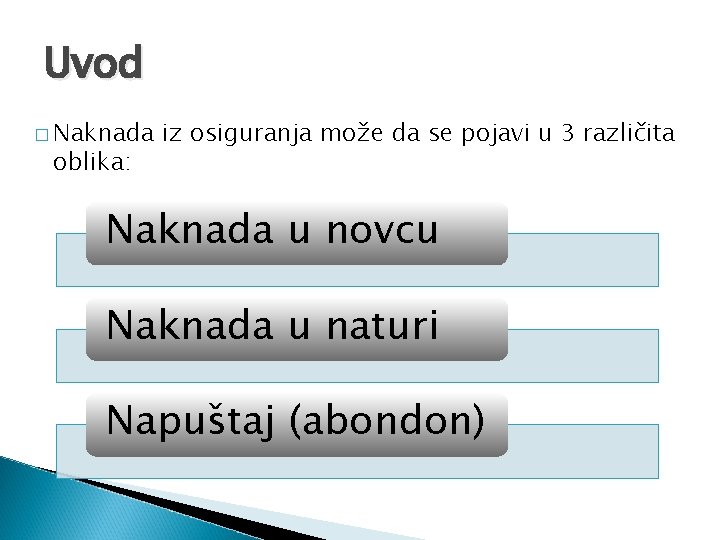 Uvod � Naknada oblika: iz osiguranja može da se pojavi u 3 različita Naknada