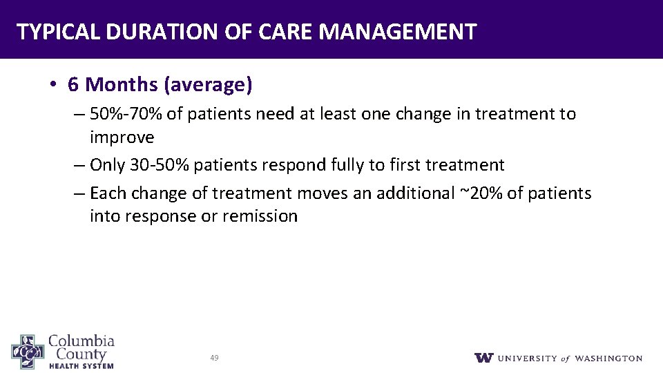 TYPICAL DURATION OF CARE MANAGEMENT • 6 Months (average) – 50%-70% of patients need