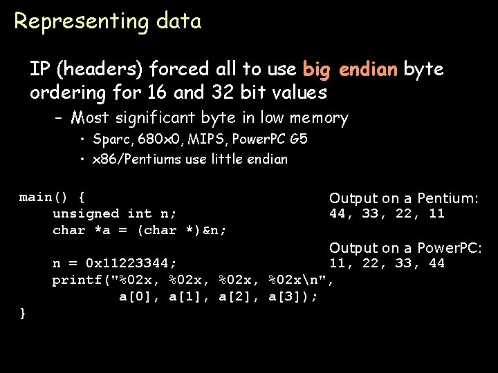 Representing data IP (headers) forced all to use big endian byte ordering for 16