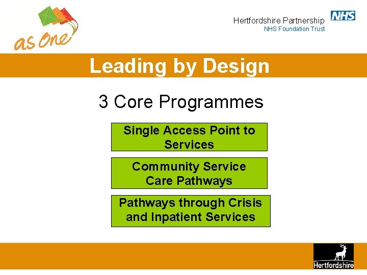 Hertfordshire Partnership NHS Foundation Trust Leading by Design 3 Core Programmes Single Access Point
