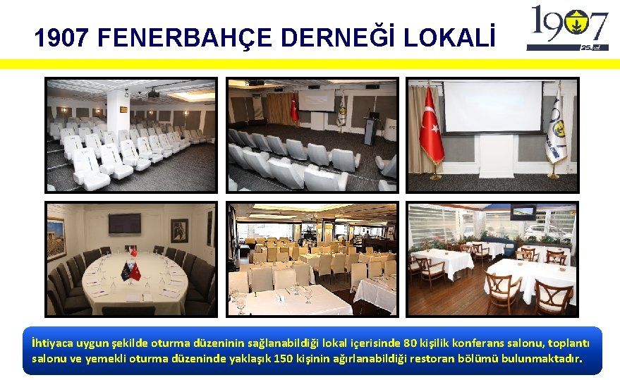 1907 FENERBAHÇE DERNEĞİ LOKALİ İhtiyaca uygun şekilde oturma düzeninin sağlanabildiği lokal içerisinde 80 kişilik