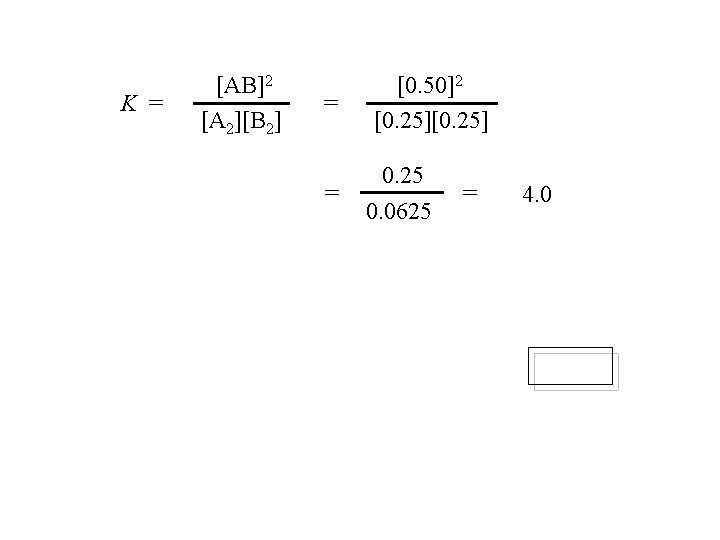 K = [AB]2 [A 2][B 2] = = [0. 50]2 [0. 25] 0. 25