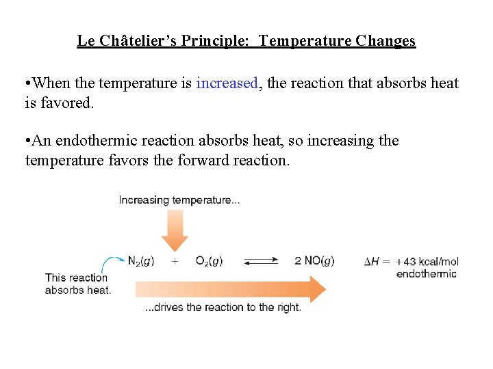 Le Châtelier’s Principle: Temperature Changes • When the temperature is increased, the reaction that