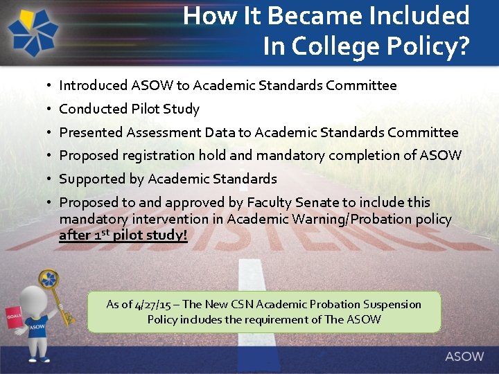 How It Became Included In College Policy? • Introduced ASOW to Academic Standards Committee