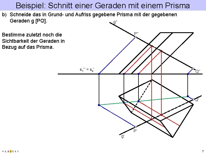 Beispiel: Schnitt einer Geraden mit einem Prisma b) Schneide das in Grund- und Aufriss
