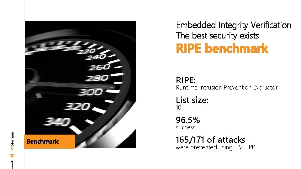 Embedded Integrity Verification The best security exists RIPE benchmark RIPE: Runtime Intrusion Prevention Evaluator