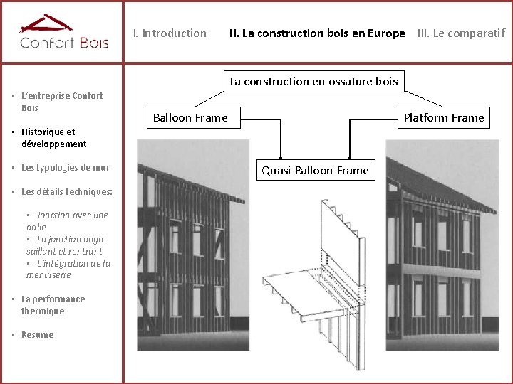I. Introduction II. La construction bois en Europe III. Le comparatif La construction en