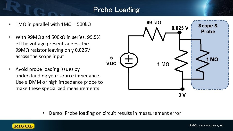 Probe Loading 99 MΩ • 1 MΩ in parallel with 1 MΩ = 500