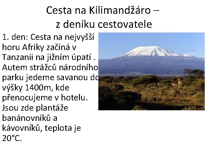 Cesta na Kilimandžáro – z deníku cestovatele 1. den: Cesta na nejvyšší horu Afriky