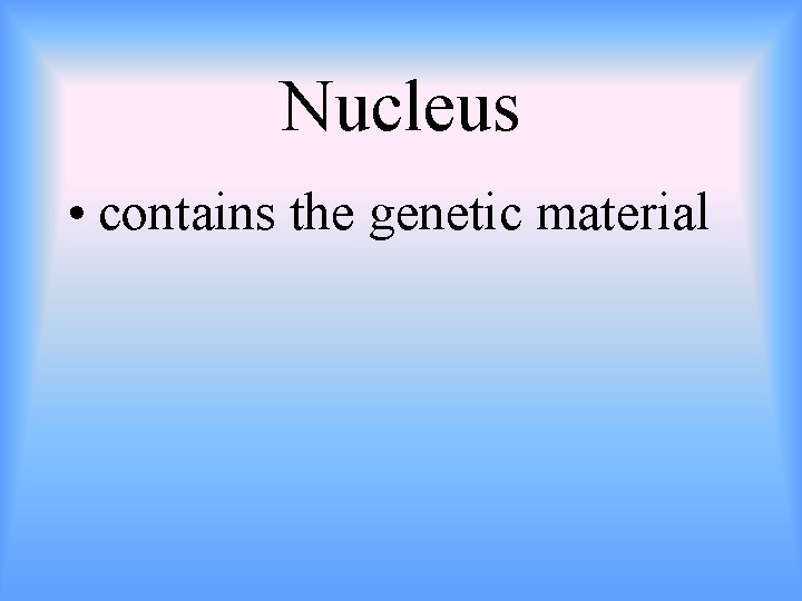 Nucleus • contains the genetic material 