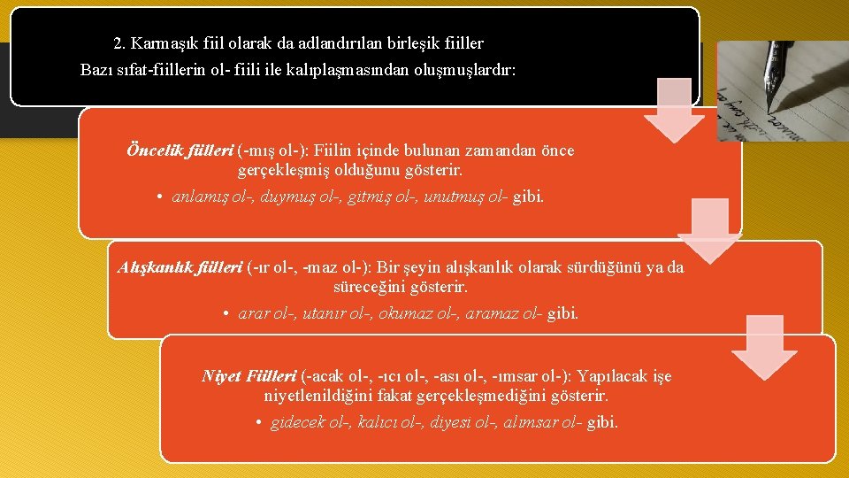 2. Karmaşık fiil olarak da adlandırılan birleşik fiiller Bazı sıfat fiillerin ol fiili ile