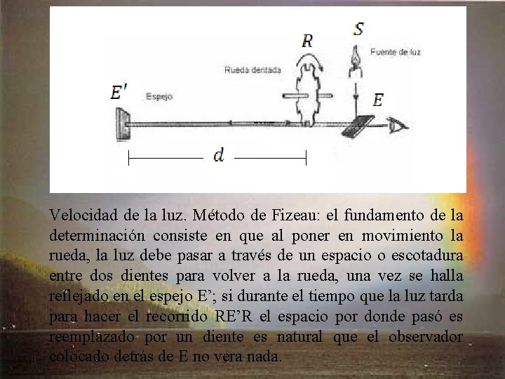 Velocidad de la luz. Método de Fizeau: el fundamento de la determinación consiste en