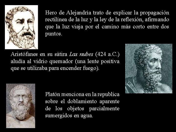 Hero de Alejandría trato de explicar la propagación rectilínea de la luz y la