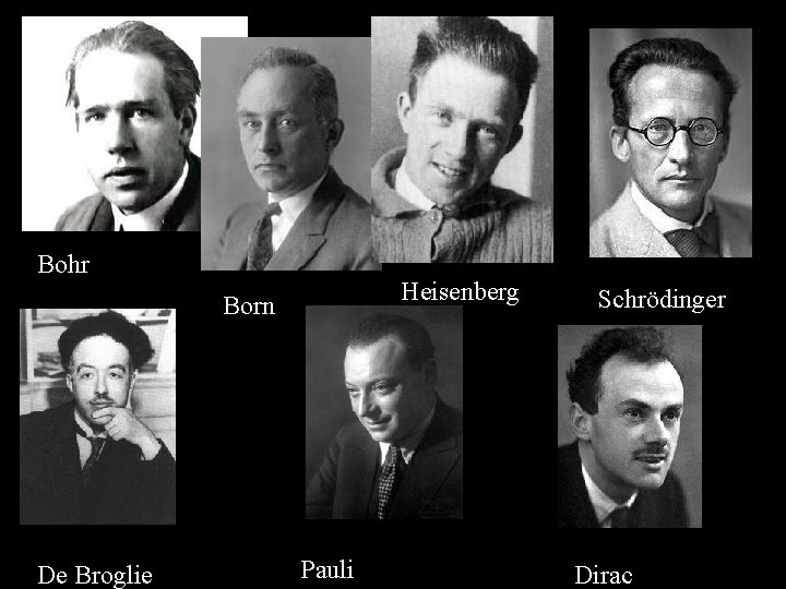 Bohr Heisenberg Born De Broglie Pauli Schrödinger Dirac 