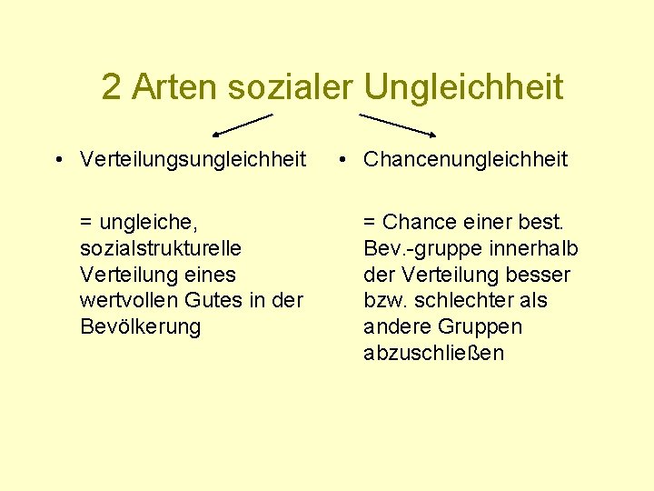 2 Arten sozialer Ungleichheit • Verteilungsungleichheit = ungleiche, sozialstrukturelle Verteilung eines wertvollen Gutes in