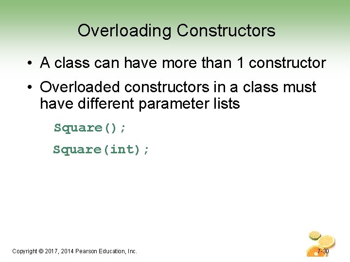 Overloading Constructors • A class can have more than 1 constructor • Overloaded constructors Overloading Constructors • A class can have more than 1 constructor • Overloaded constructors