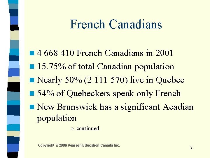 French Canadians n 4 668 410 French Canadians in 2001 n 15. 75% of