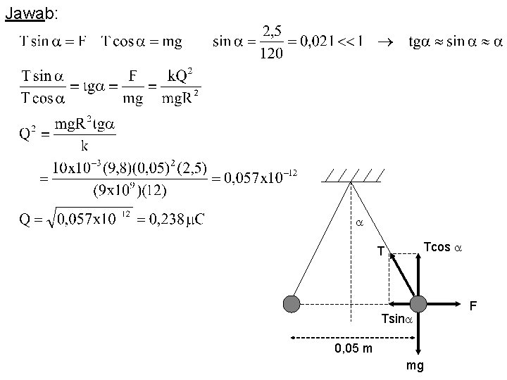 Jawab: Tcos T Tsin 0, 05 m mg F 