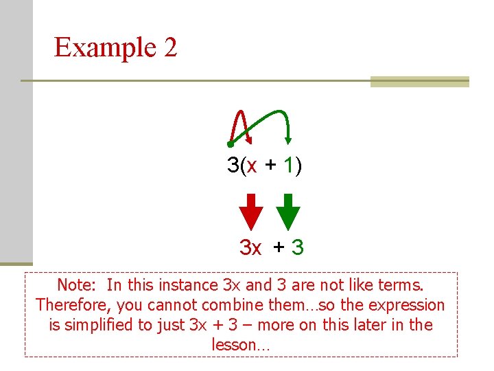 Example 2 3(x + 1) 3 x + 3 Note: In this instance 3