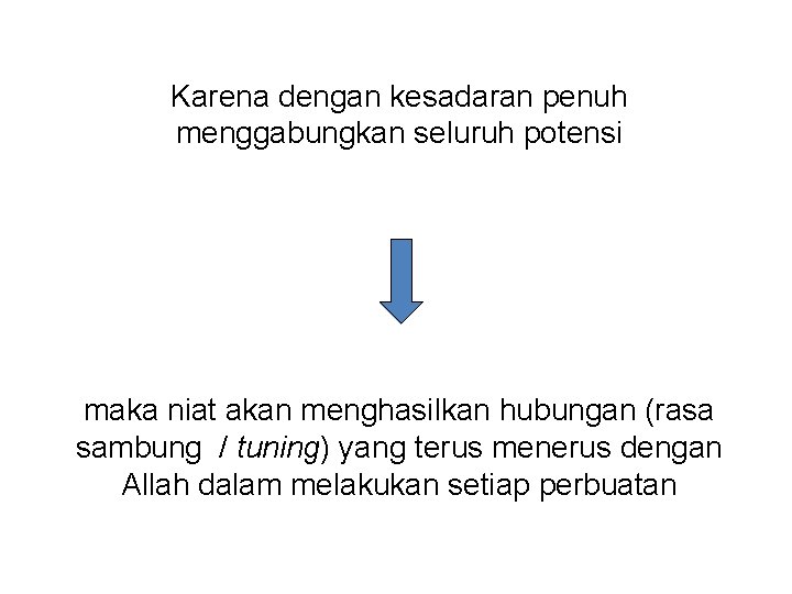 Karena dengan kesadaran penuh menggabungkan seluruh potensi maka niat akan menghasilkan hubungan (rasa sambung