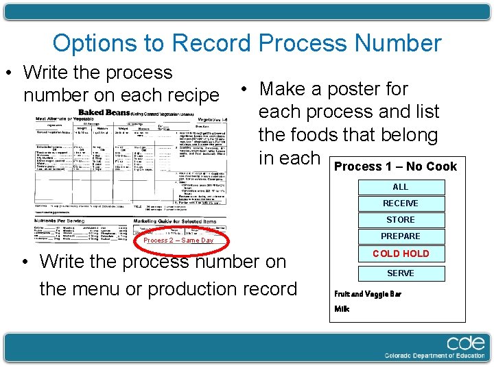 Options to Record Process Number • Write the process number on each recipe •