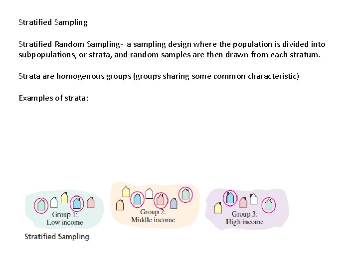 Stratified Sampling Stratified Random Sampling- a sampling design where the population is divided into