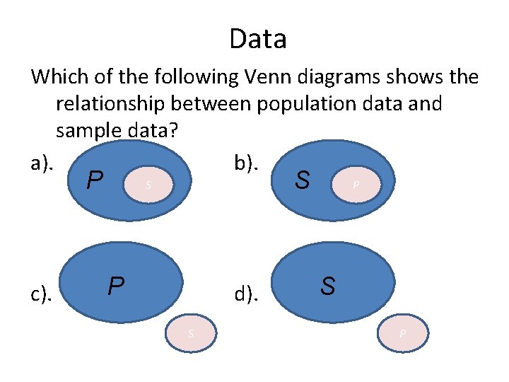  Data Which of the following Venn diagrams shows the relationship between population data