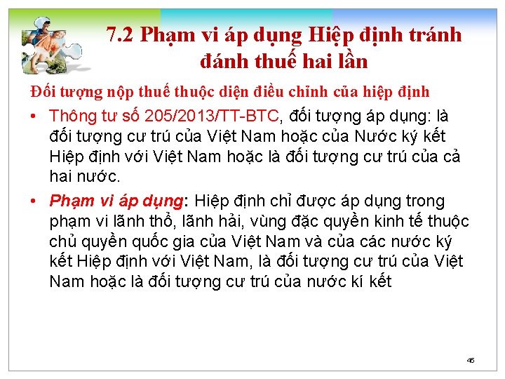 7. 2 Phạm vi áp dụng Hiệp định tránh đánh thuế hai lần Đối