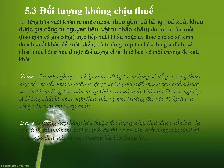 5. 3 Đối tượng không chịu thuế 4. Hàng hóa xuất khẩu ra nước