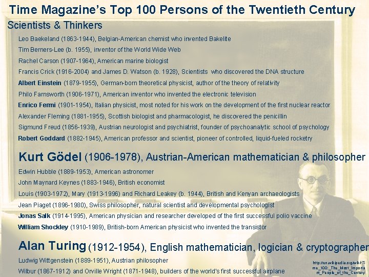 Time Magazine’s Top 100 Persons of the Twentieth Century Scientists & Thinkers Leo Baekeland