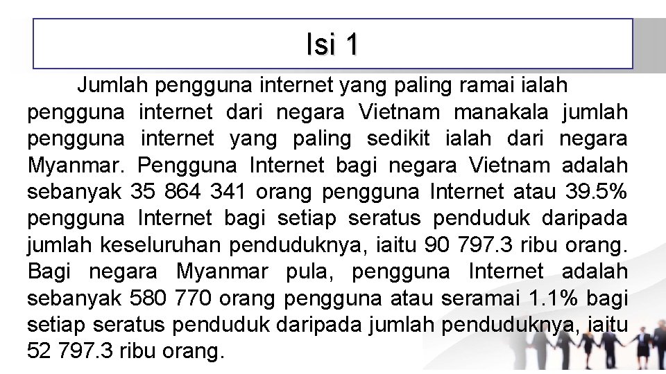 Isi 1 Jumlah pengguna internet yang paling ramai ialah pengguna internet dari negara Vietnam