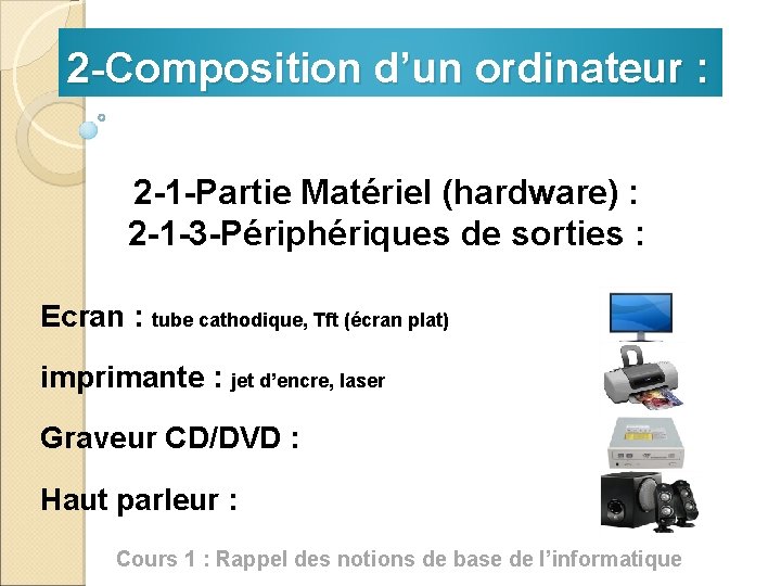 2 -Composition d’un ordinateur : 2 -1 -Partie Matériel (hardware) : 2 -1 -3