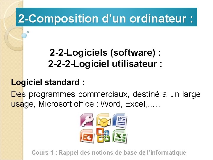 2 -Composition d’un ordinateur : 2 -2 -Logiciels (software) : 2 -2 -2 -Logiciel