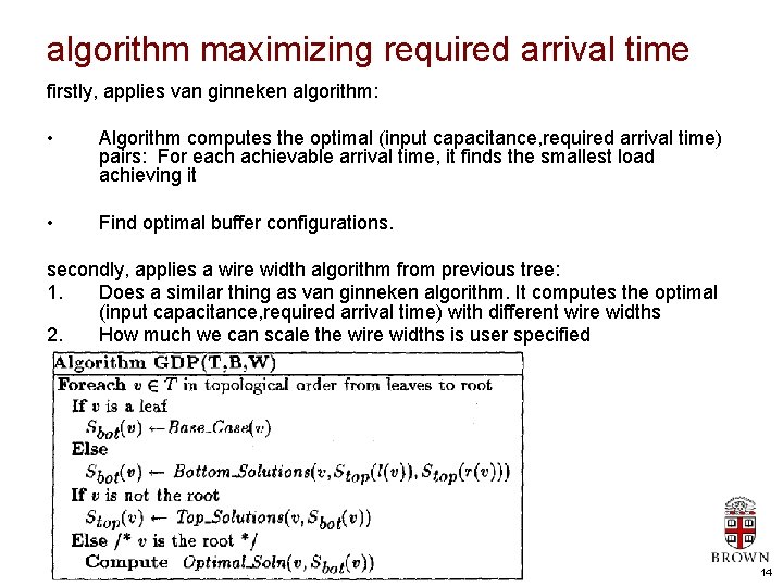 algorithm maximizing required arrival time firstly, applies van ginneken algorithm: • Algorithm computes the