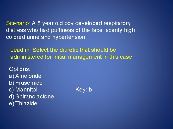 Scenario: A 8 year old boy developed respiratory distress who had puffiness of the
