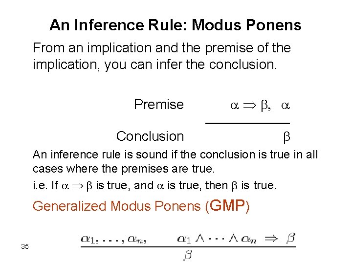 An Inference Rule: Modus Ponens From an implication and the premise of the implication,