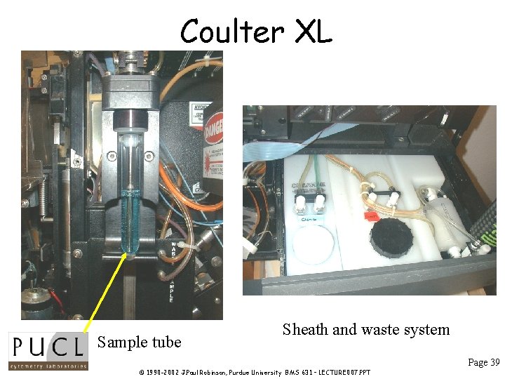 Coulter XL Sample tube Sheath and waste system Page 39 © 1990 -2002 J. Coulter XL Sample tube Sheath and waste system Page 39 © 1990 -2002 J.
