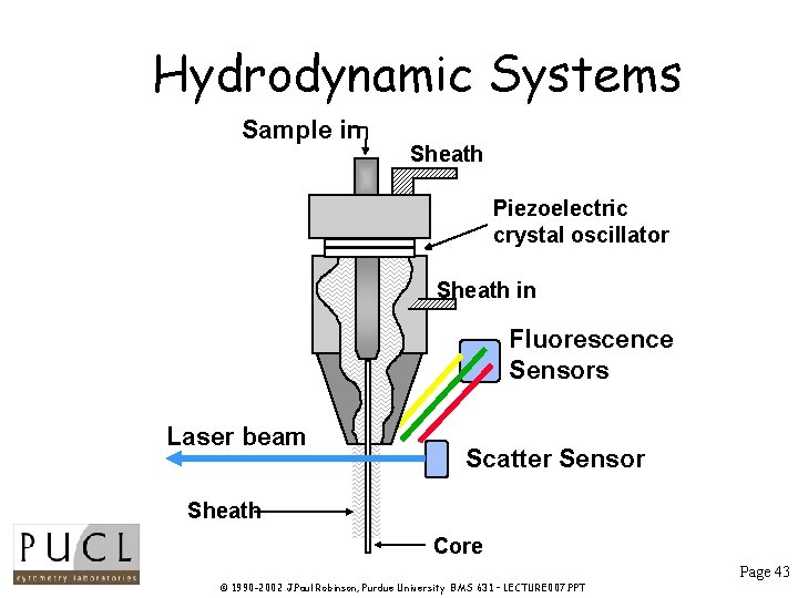 Hydrodynamic Systems Sample in Sheath Piezoelectric crystal oscillator Sheath in Fluorescence Sensors Laser beam Hydrodynamic Systems Sample in Sheath Piezoelectric crystal oscillator Sheath in Fluorescence Sensors Laser beam