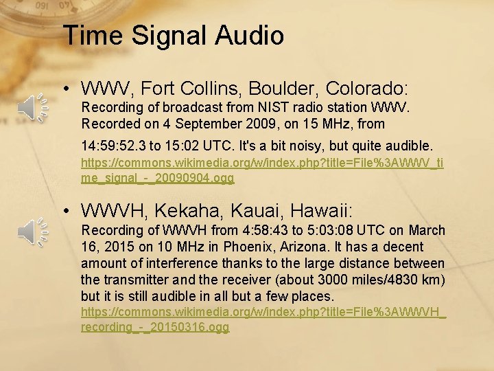 Time Signal Audio • WWV, Fort Collins, Boulder, Colorado: Recording of broadcast from NIST